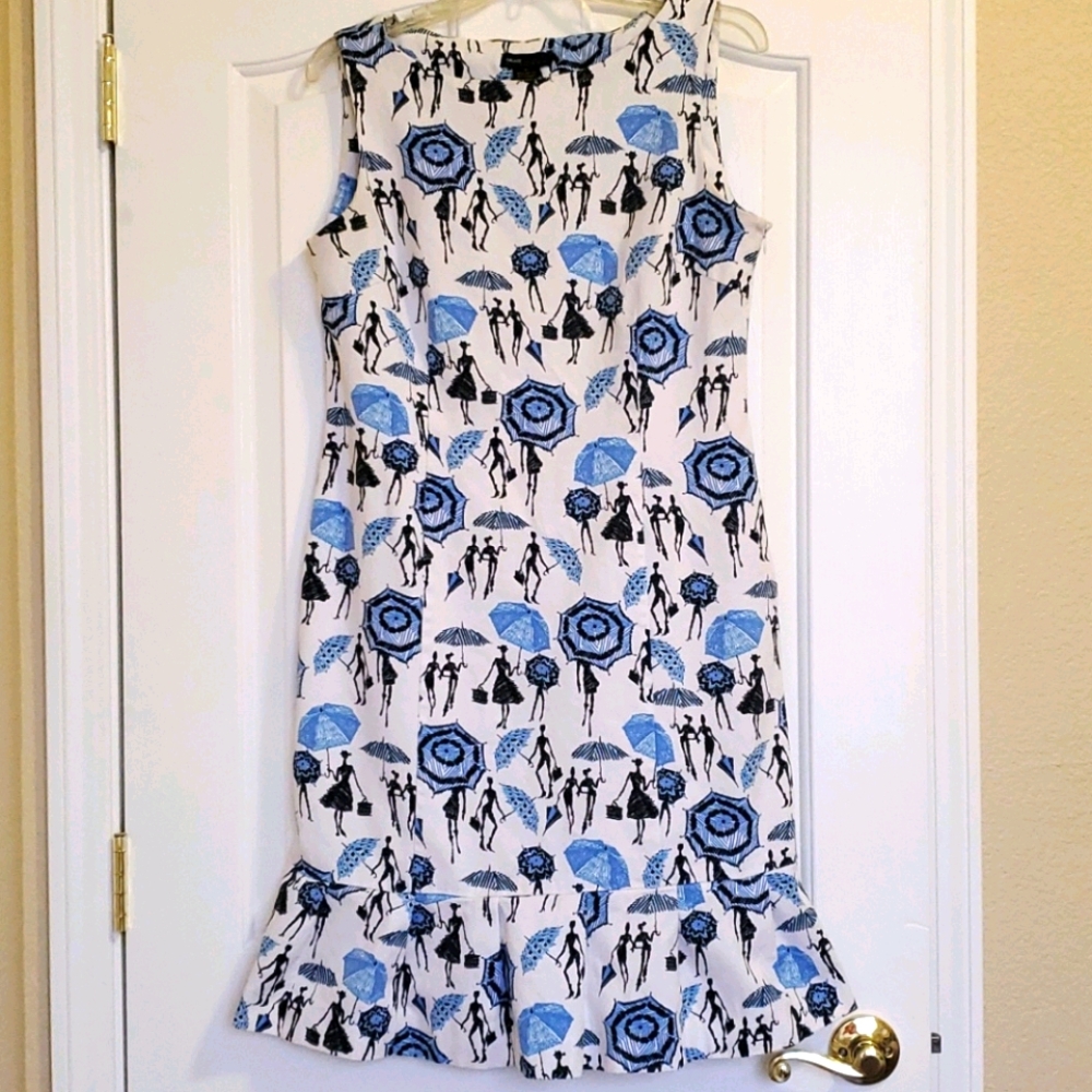 Umbrellas and Ladies sleeveless ruffle hem dress. Size 12.